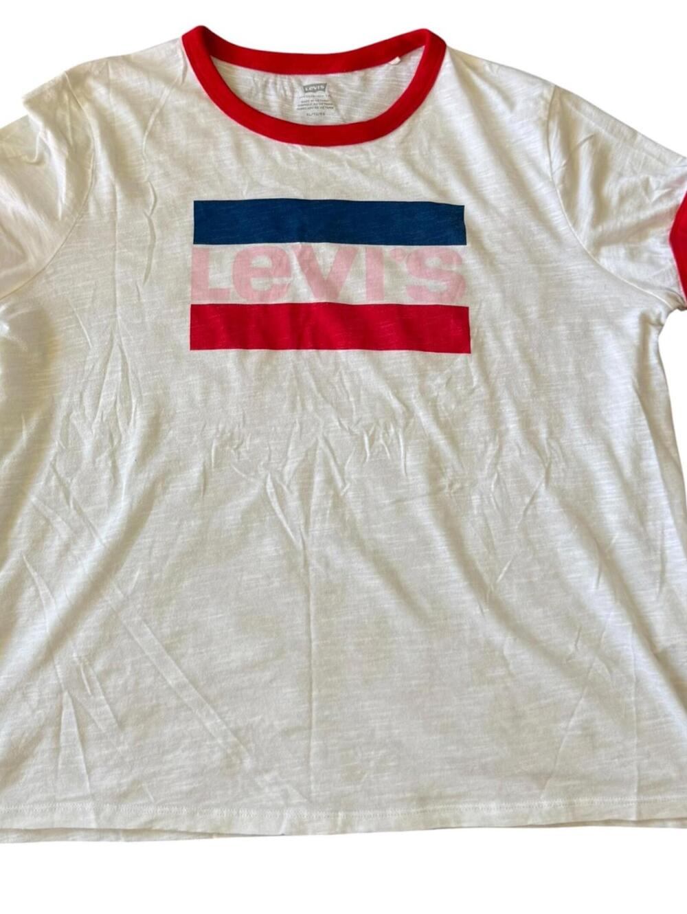 Levi’s Retro Logo Ringer T-Shirt White Red Trim Women’s XL Graphic Cotton Top